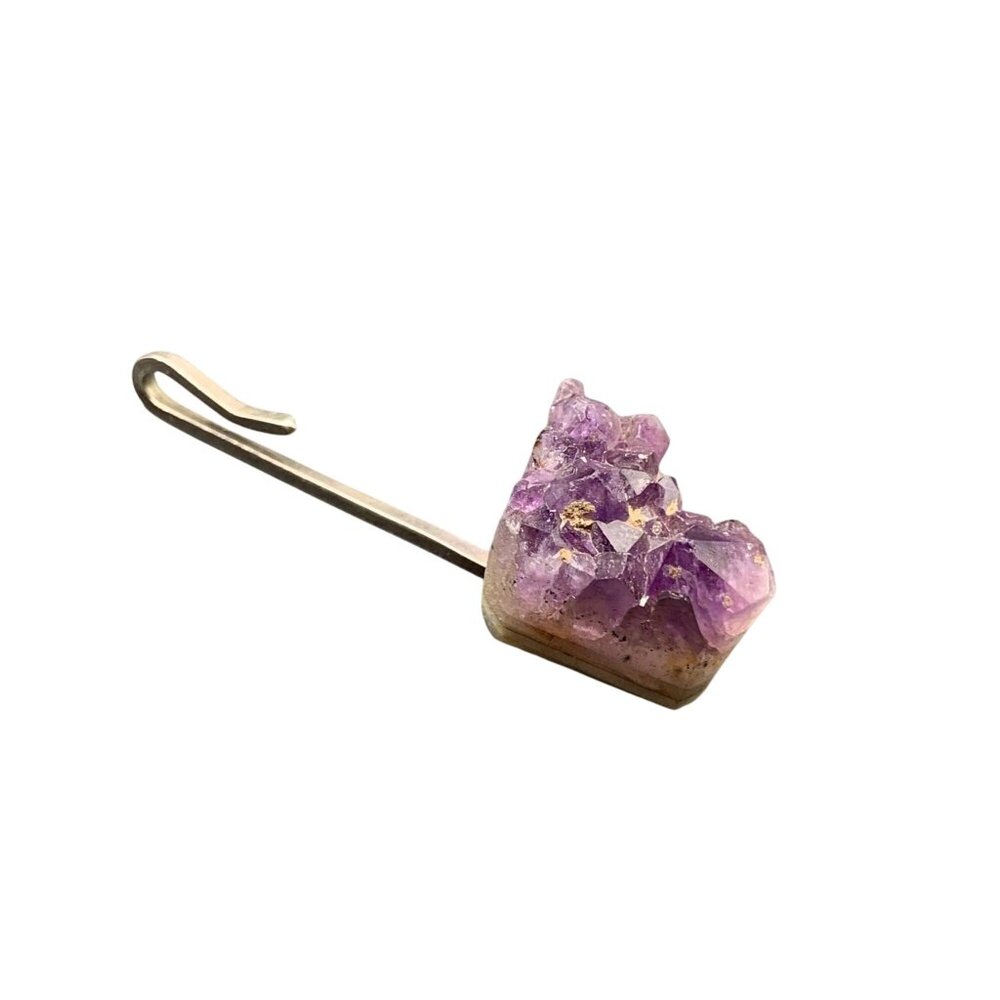 Hand Crafted Druzy Amethyst Pendant Modernist Semi-Precious Stone Long Pendant